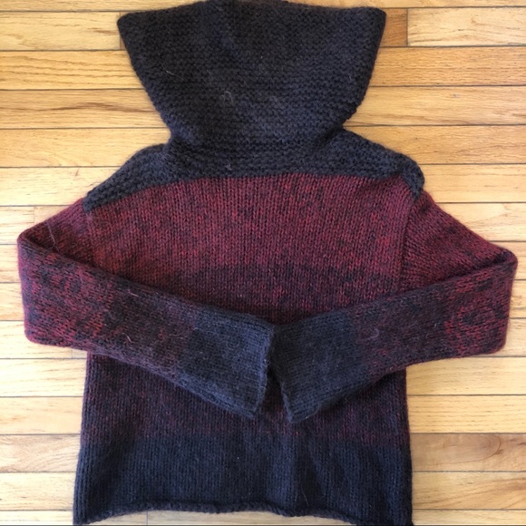 MODA International Women's Brown & Maroon Lambs Wool Funnel Neck Sweater Medium - Picture 2 of 5